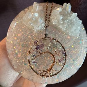 Rainbow Fluorite Bronze Tree Of Life Necklace